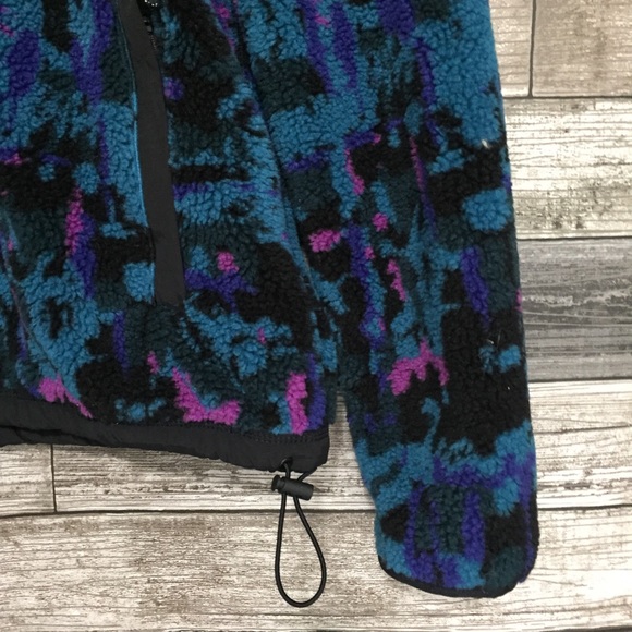 American Eagle Fleece Jacket Women’s S Full Zip Abstract Teal Black Zip Pockets - Picture 6 of 13